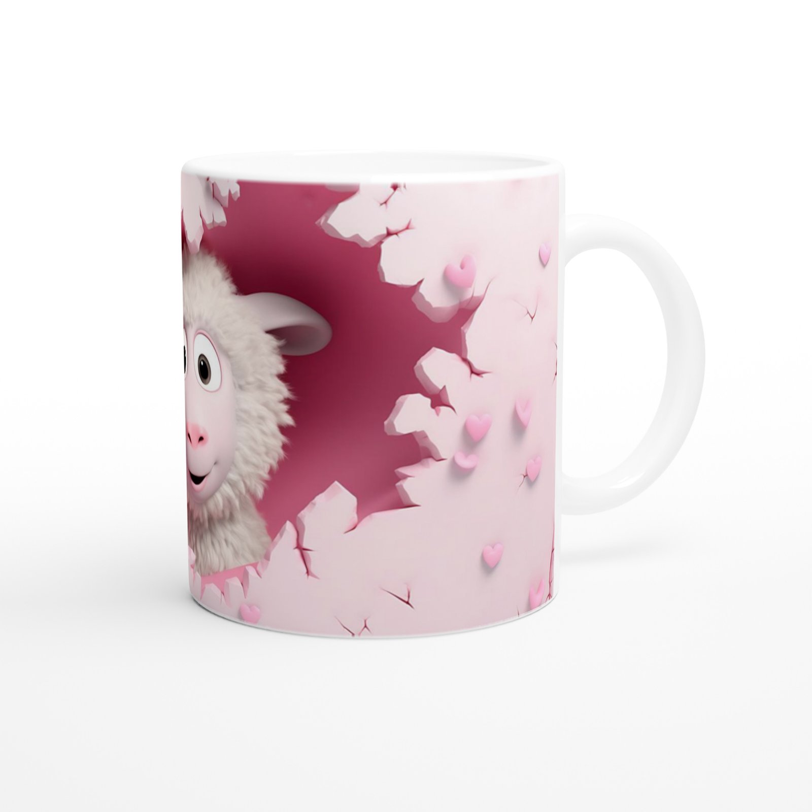 Pembe Duvar Çatlaktan Bakan Karikatürik Kuzu Temalı Baskılı Kupa Bardak - 3