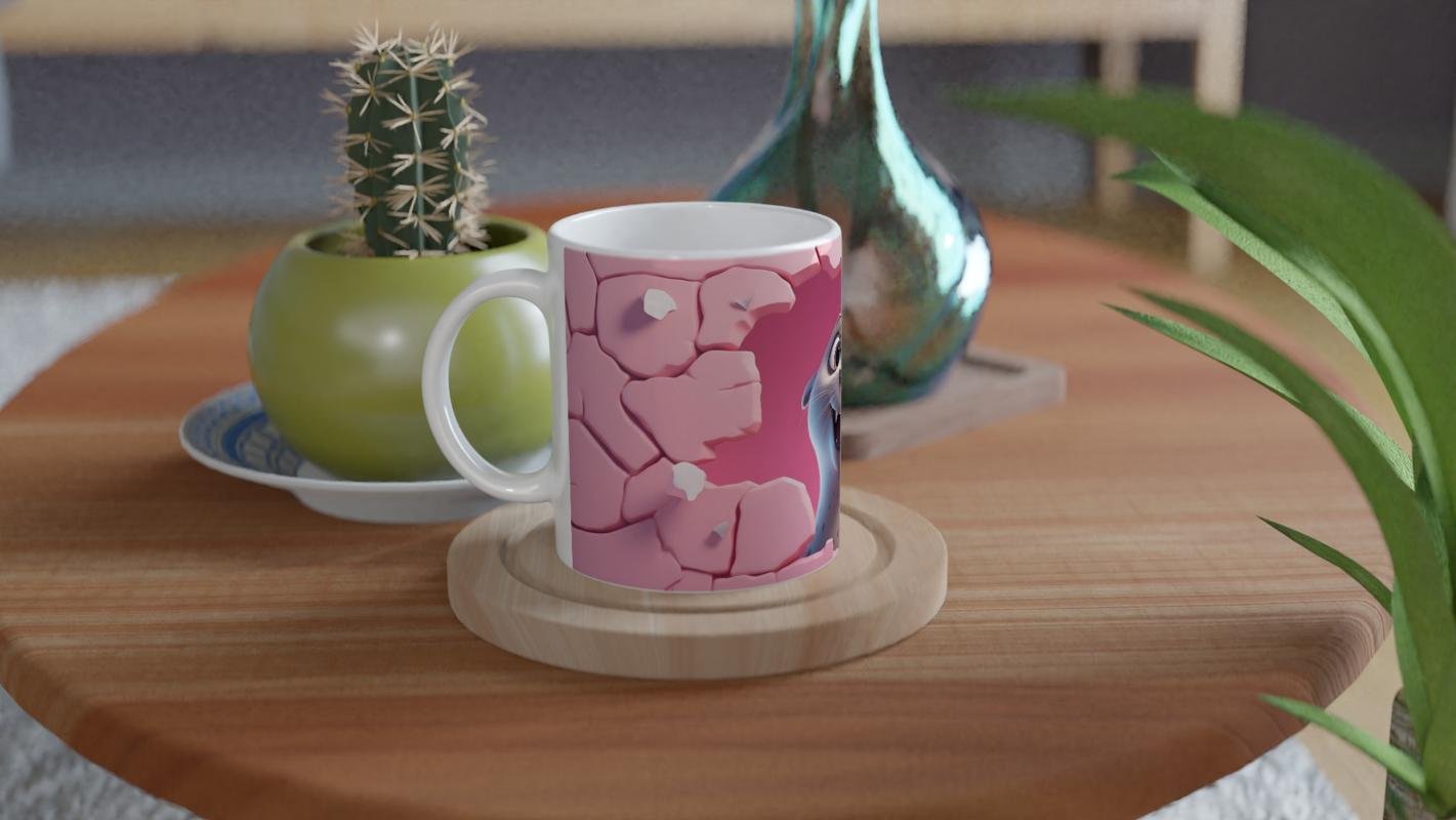 Pembe Duvar Çatlaktan Bakan Sevimli Fok Temalı Baskılı Kupa Bardak - 4