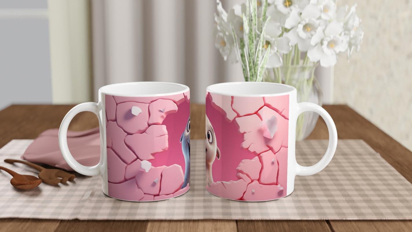 Pembe Duvar Çatlaktan Bakan Sevimli Fok Temalı Baskılı Kupa Bardak - 5