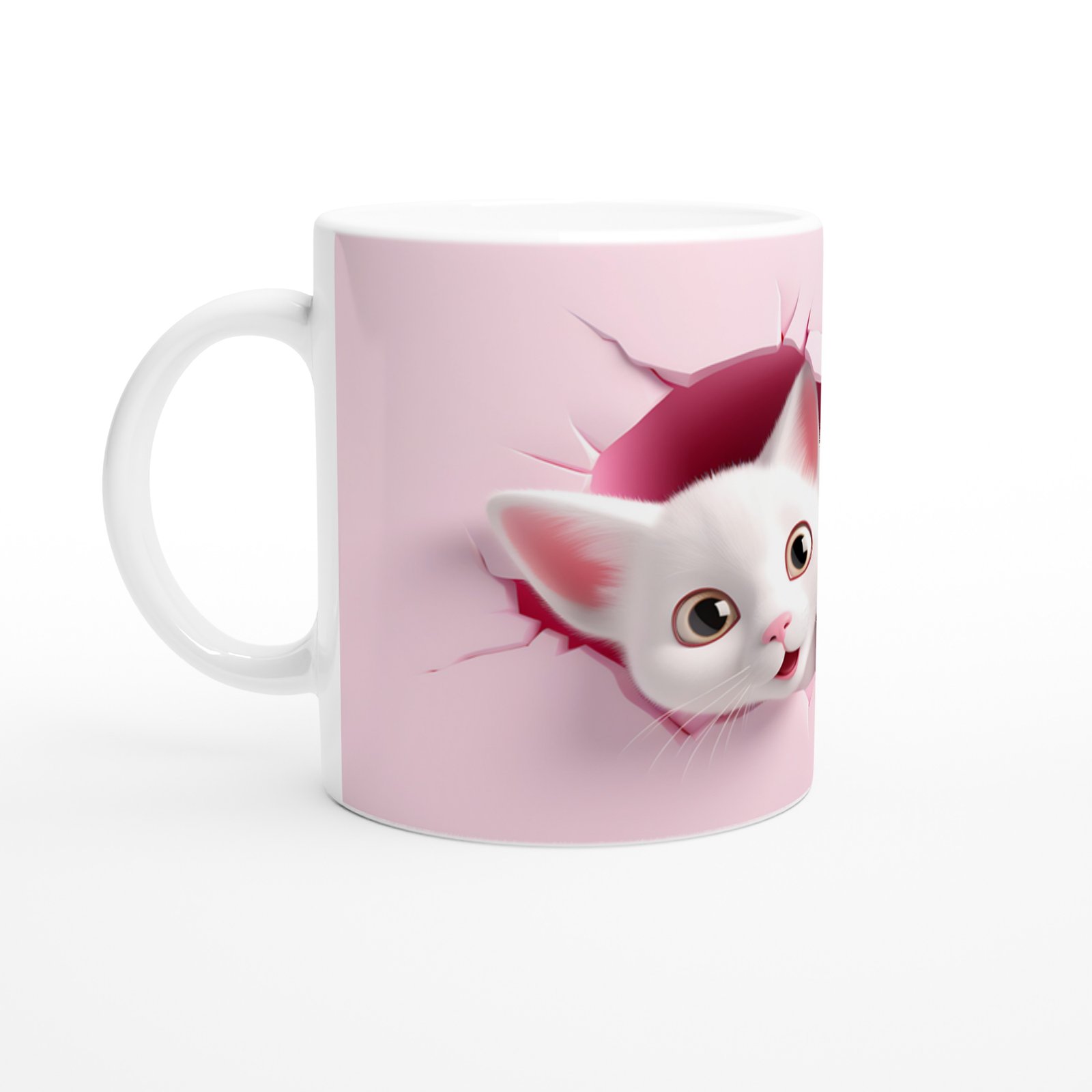 Pembe Duvar Kırığından Bakan İkiz Yavru Kediler Baskılı Kupa Bardak - 2