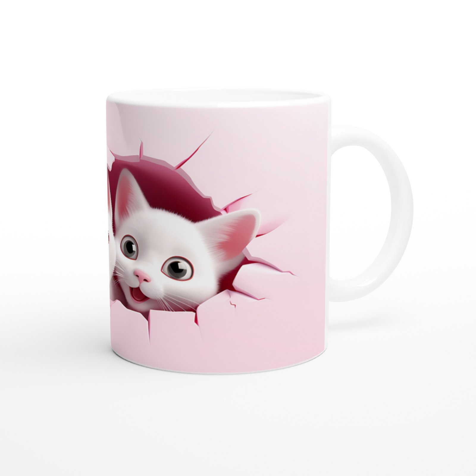 Pembe Duvar Kırığından Bakan İkiz Yavru Kediler Baskılı Kupa Bardak - 3