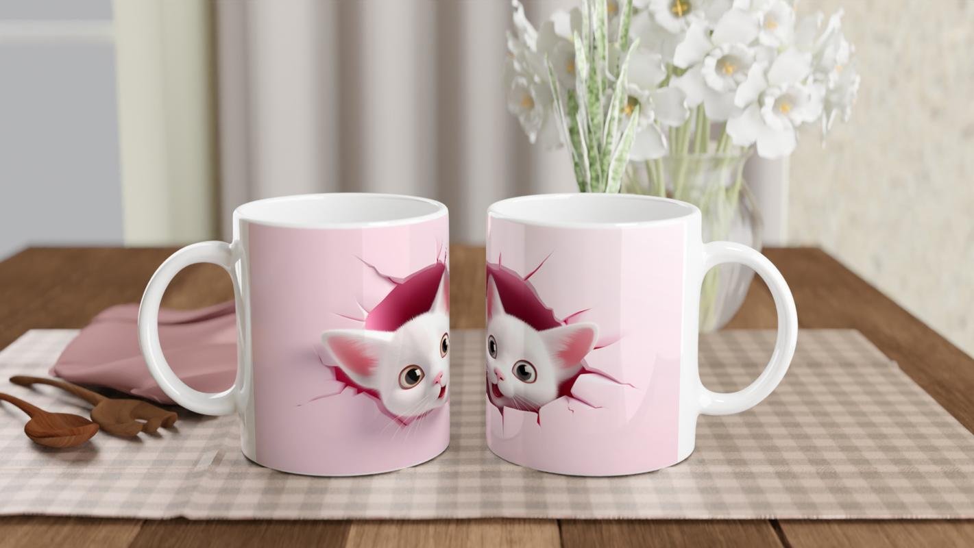 Pembe Duvar Kırığından Bakan İkiz Yavru Kediler Baskılı Kupa Bardak - 5