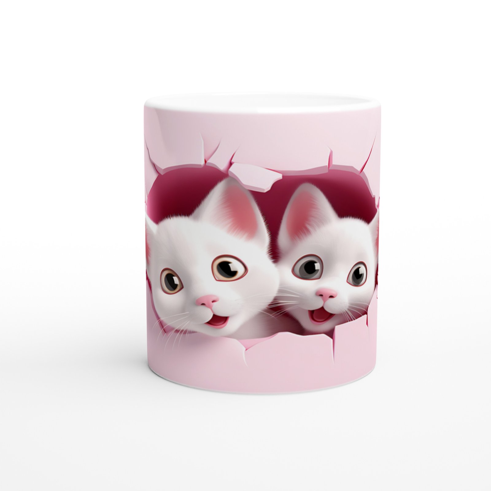 Pembe Duvar Kırığından Bakan İkiz Yavru Kediler Baskılı Kupa Bardak