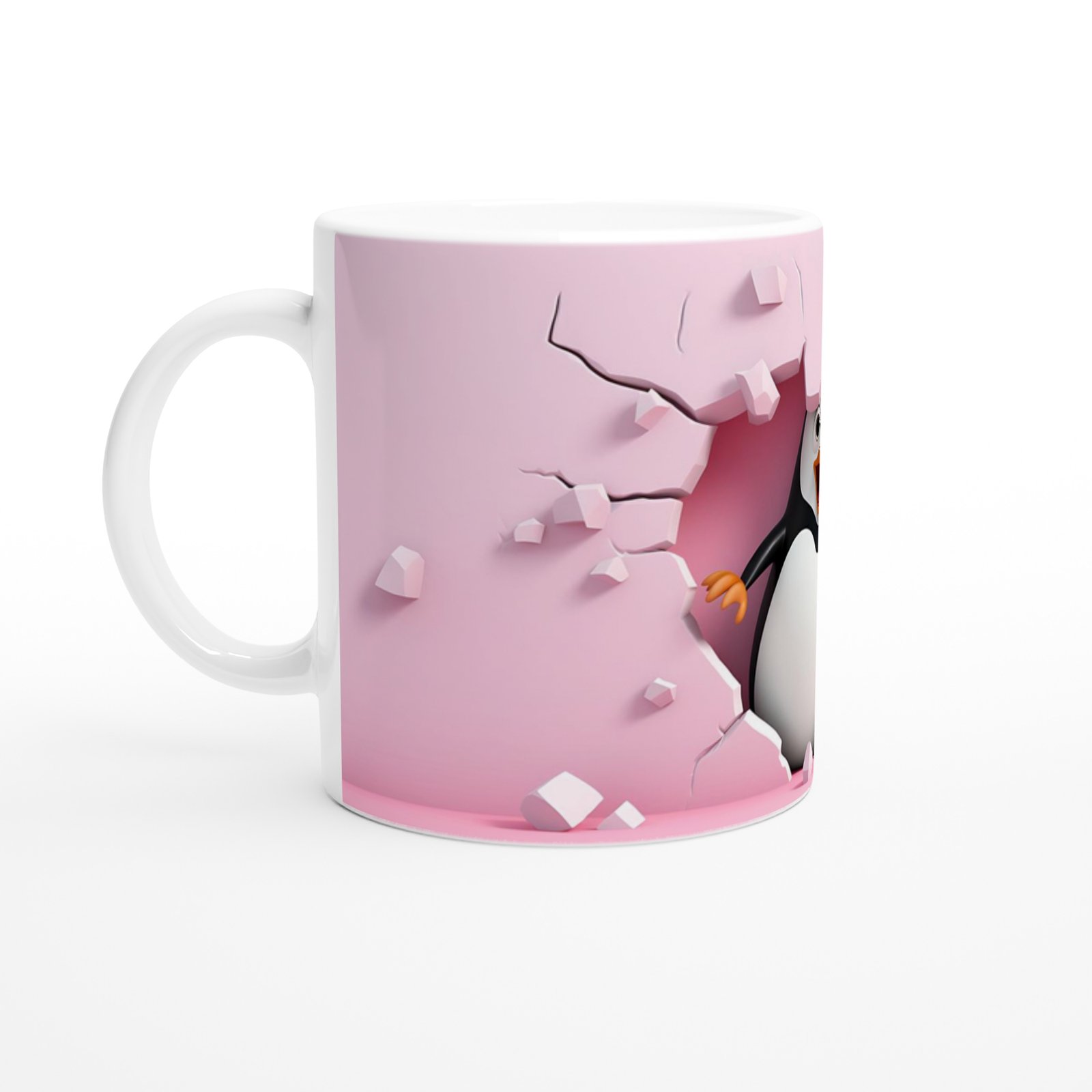 Pembe Duvarı Delen Neşeli Penguen Temalı Baskılı Kupa Bardak - 2