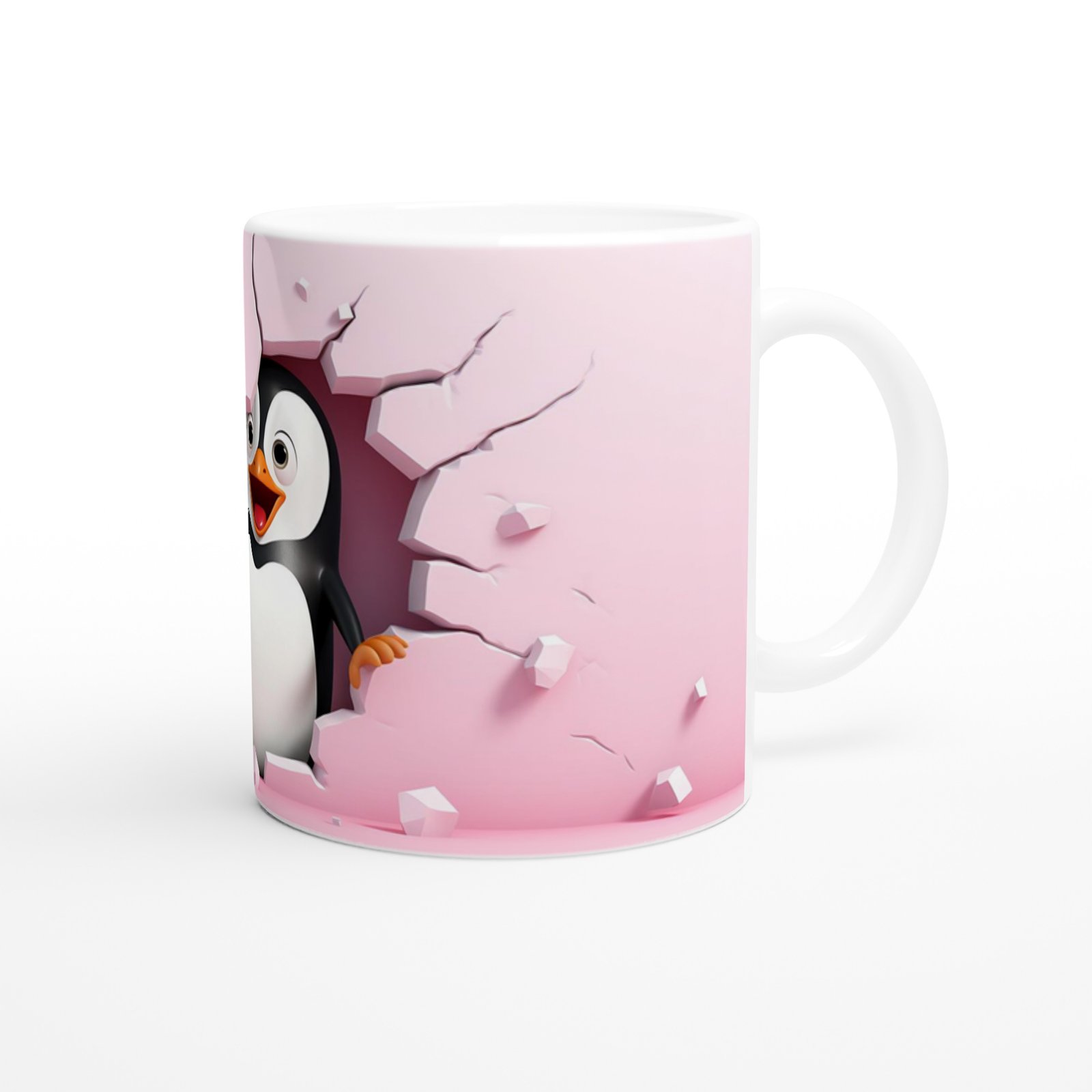 Pembe Duvarı Delen Neşeli Penguen Temalı Baskılı Kupa Bardak - 3