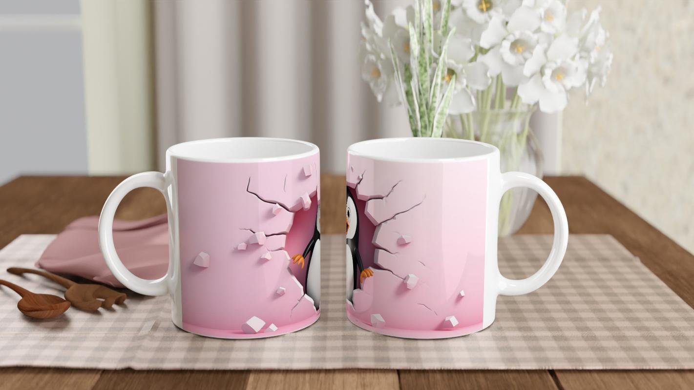 Pembe Duvarı Delen Neşeli Penguen Temalı Baskılı Kupa Bardak - 5