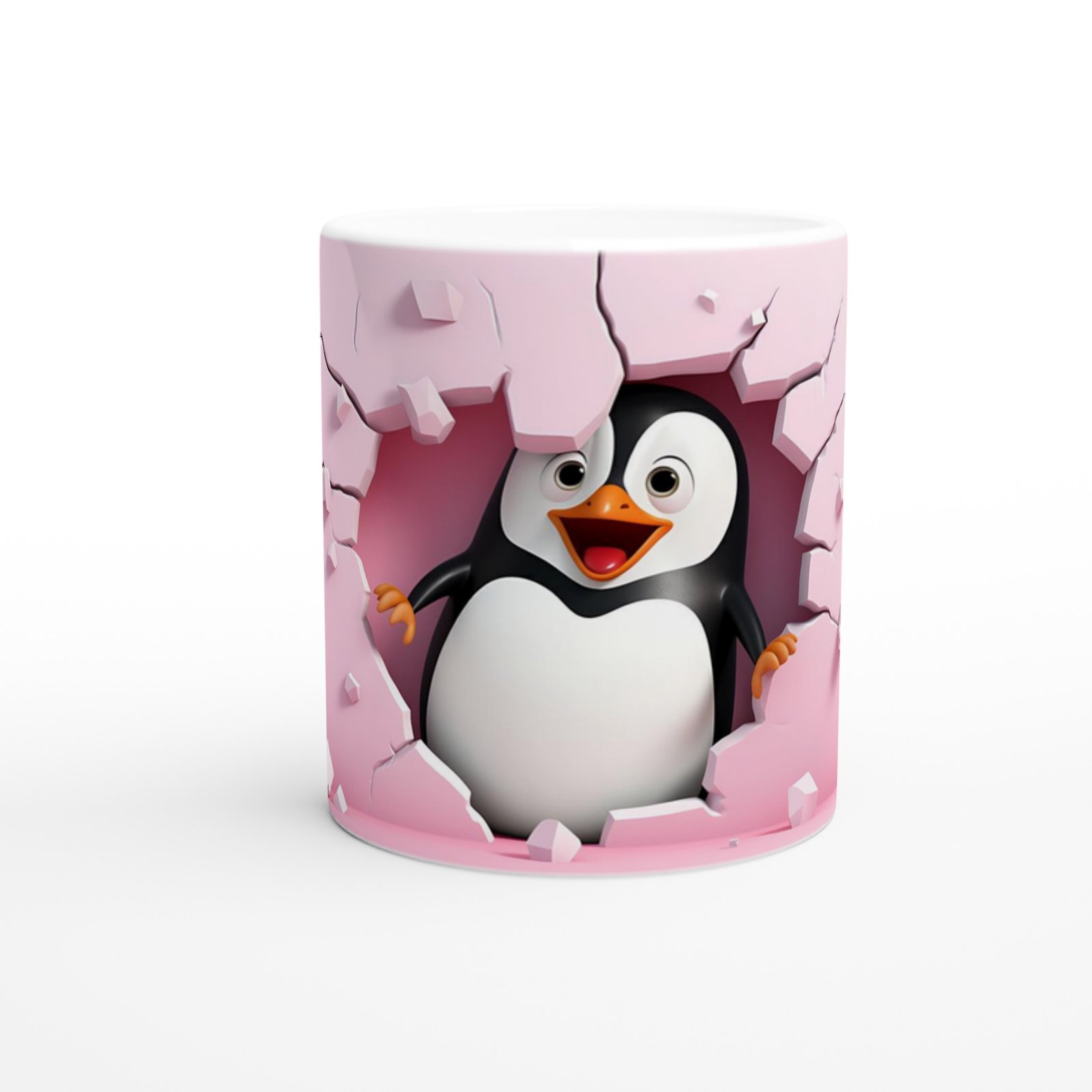 Pembe Duvarı Delen Neşeli Penguen Temalı Baskılı Kupa Bardak