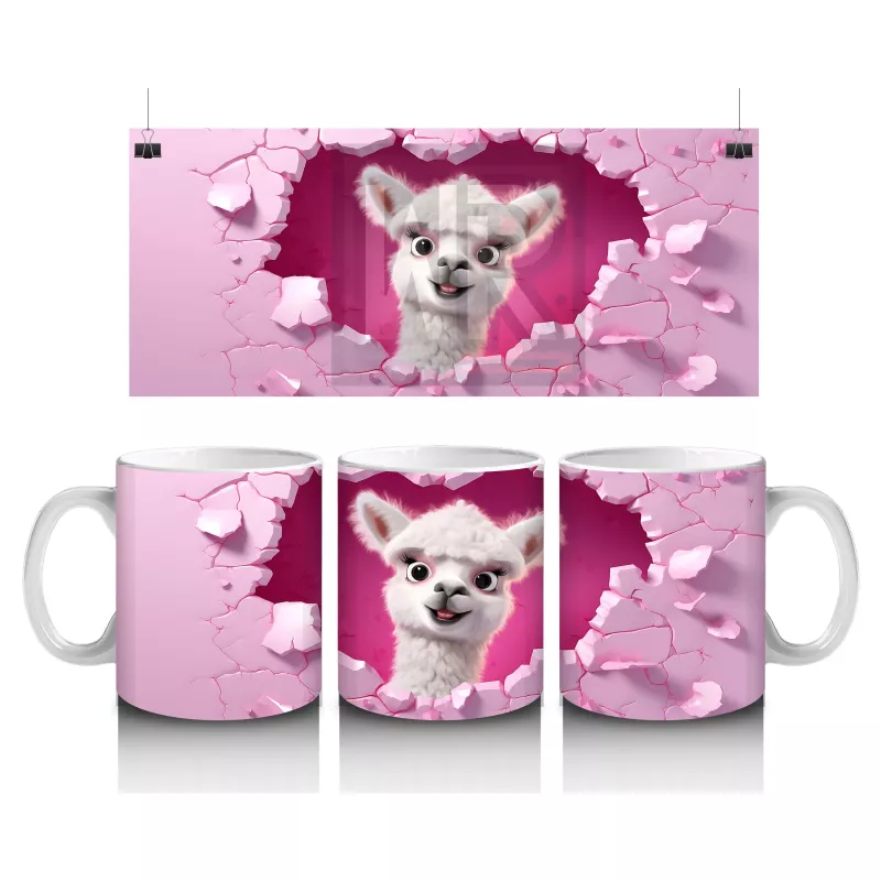 Pembe Duvarı Delen Şaşkın Beyaz Köpek – Baskılı Kahve Kupası