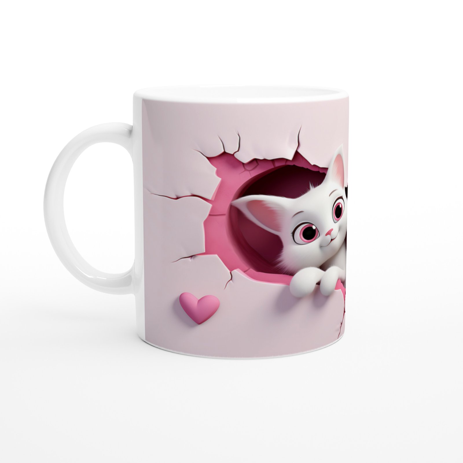 Pembe Duvarı Delen Sevimli İkiz Karikatür Kediler Baskılı Kupa Bardak - 2