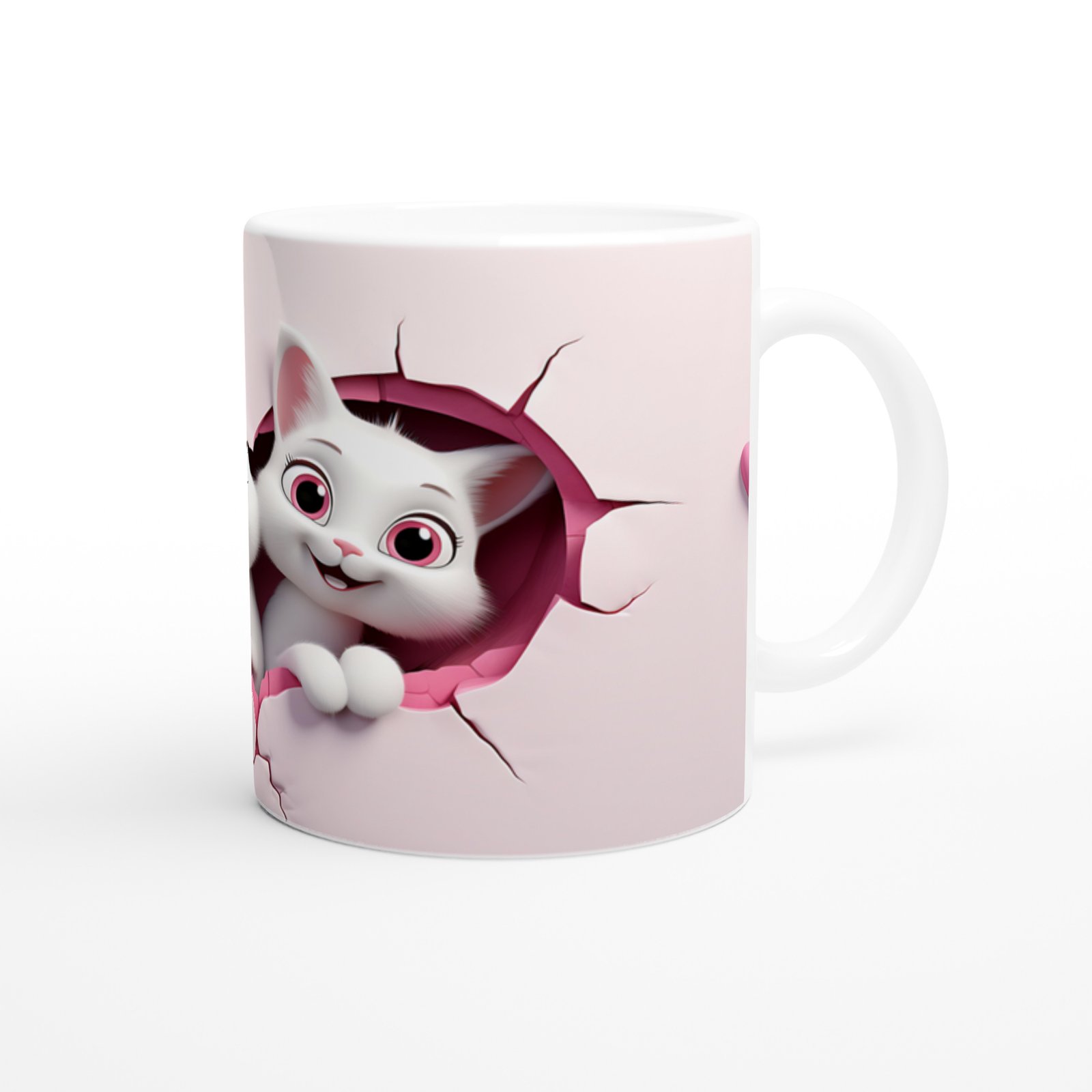 Pembe Duvarı Delen Sevimli İkiz Karikatür Kediler Baskılı Kupa Bardak - 3