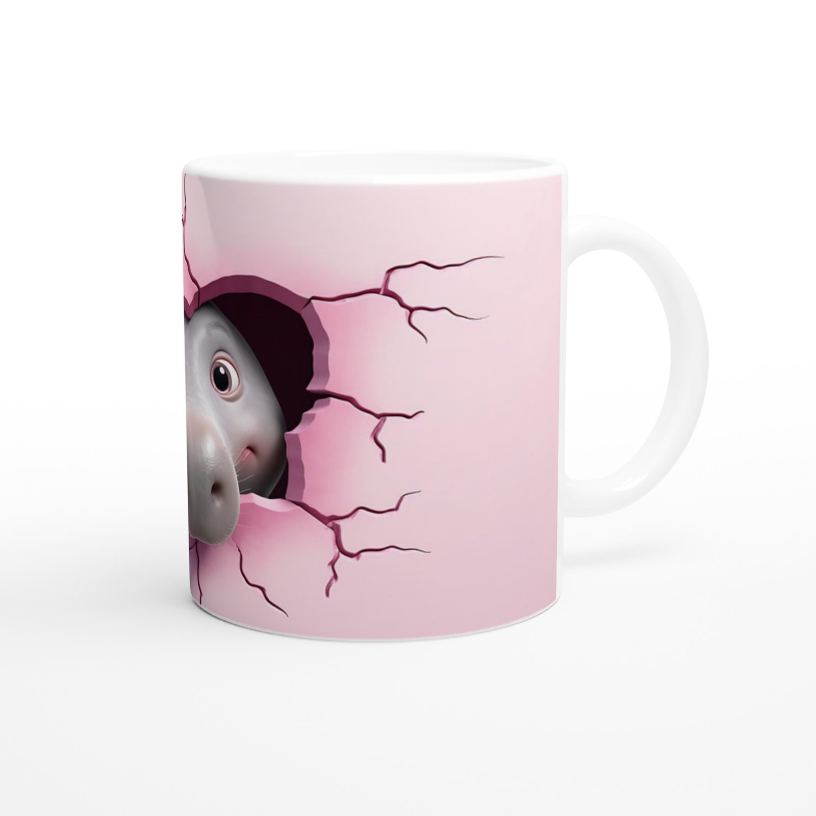 Pembe Duvarı Yarmış Neşeli Su Aygırı Temalı Baskılı Kupa Bardak - 3