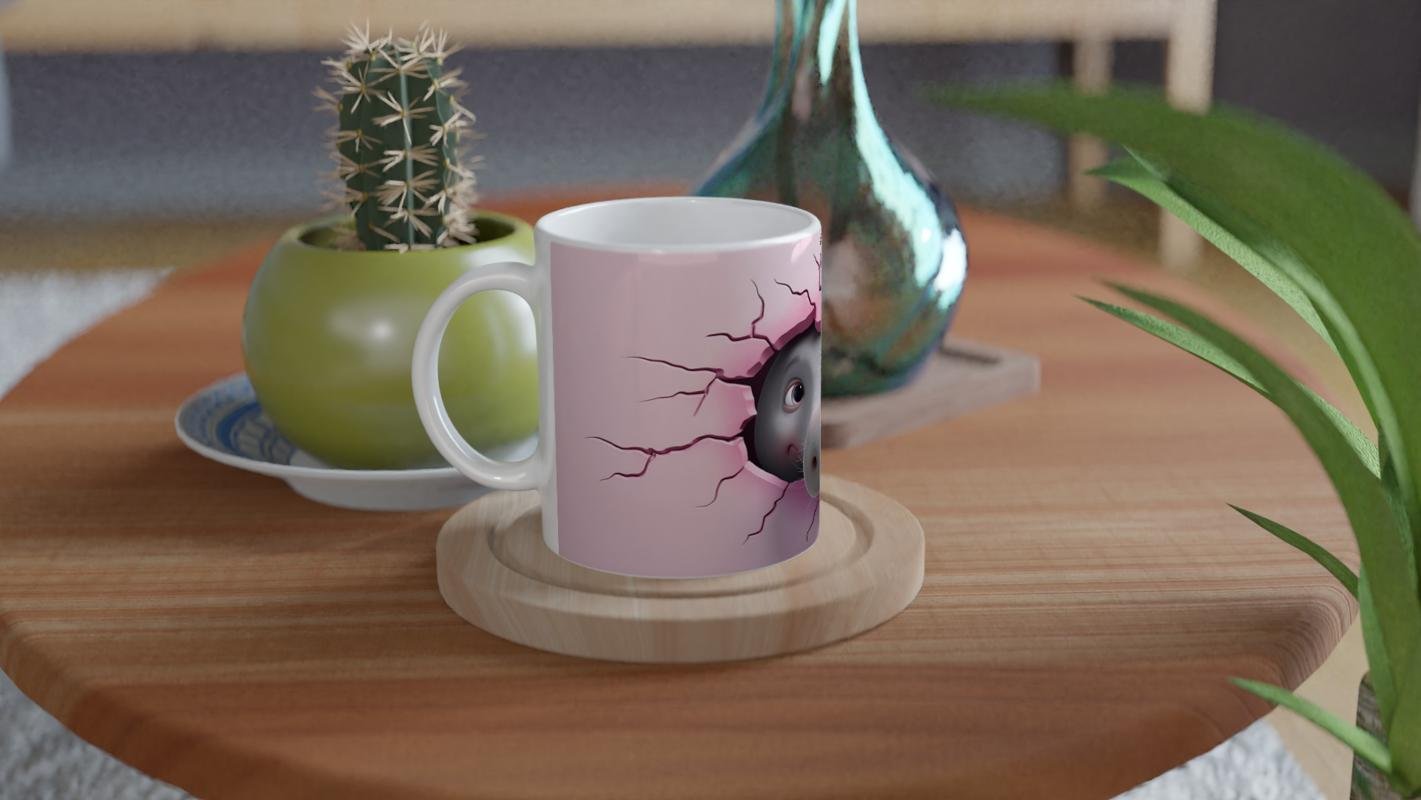 Pembe Duvarı Yarmış Neşeli Su Aygırı Temalı Baskılı Kupa Bardak - 4