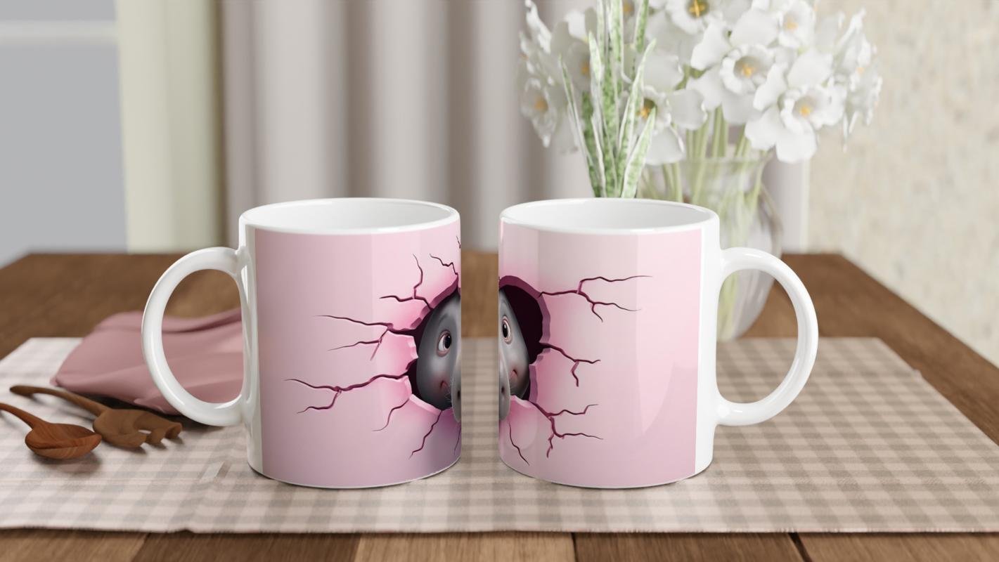 Pembe Duvarı Yarmış Neşeli Su Aygırı Temalı Baskılı Kupa Bardak - 5