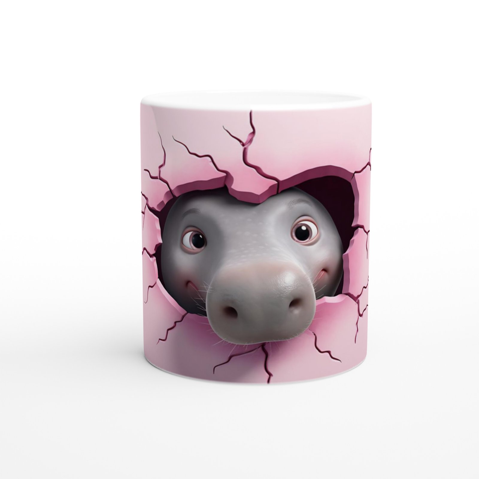 Pembe Duvarı Yarmış Neşeli Su Aygırı Temalı Baskılı Kupa Bardak