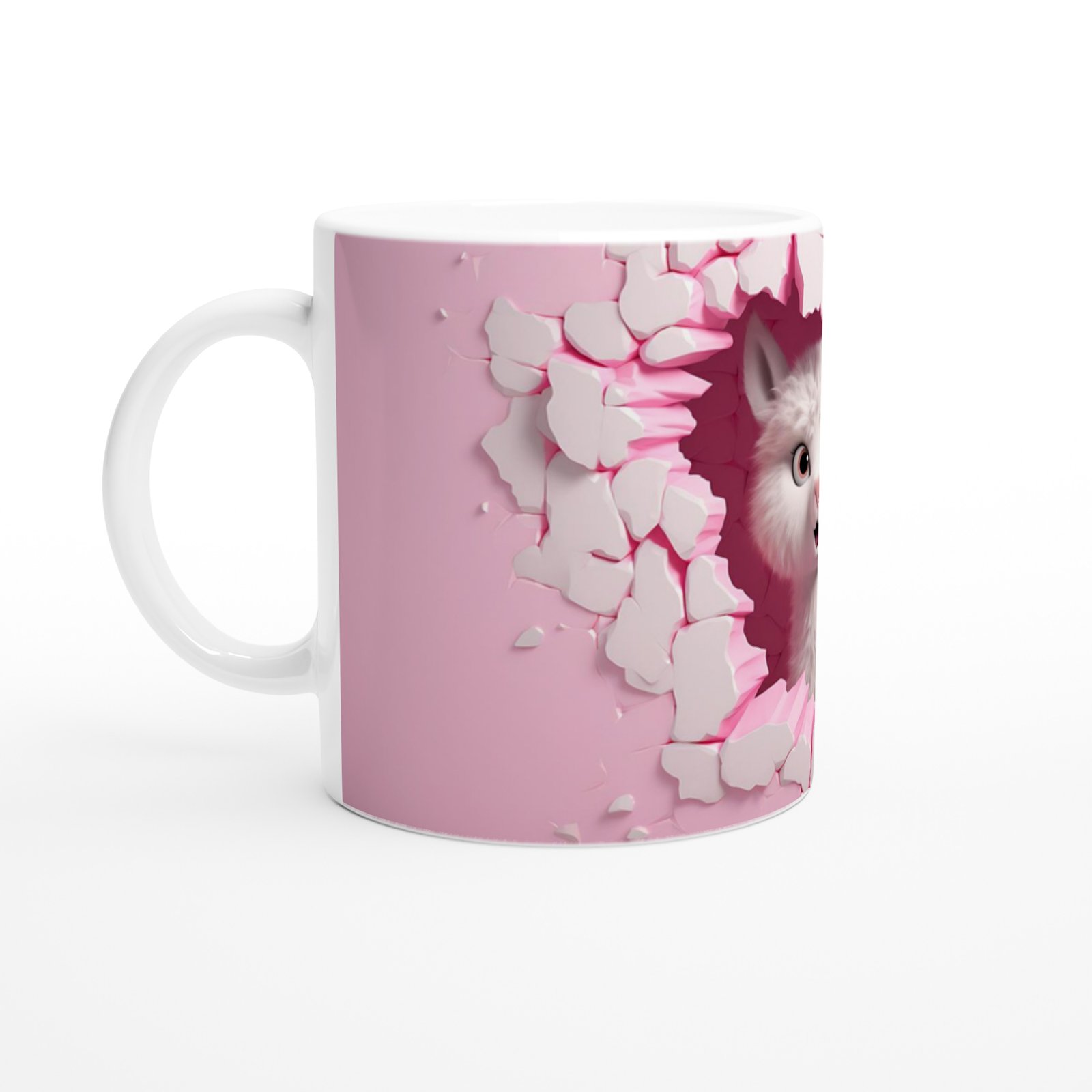 Pembe Duvarı Yırtan Sevimli Lama Temalı Baskılı Kupa Bardak - 2