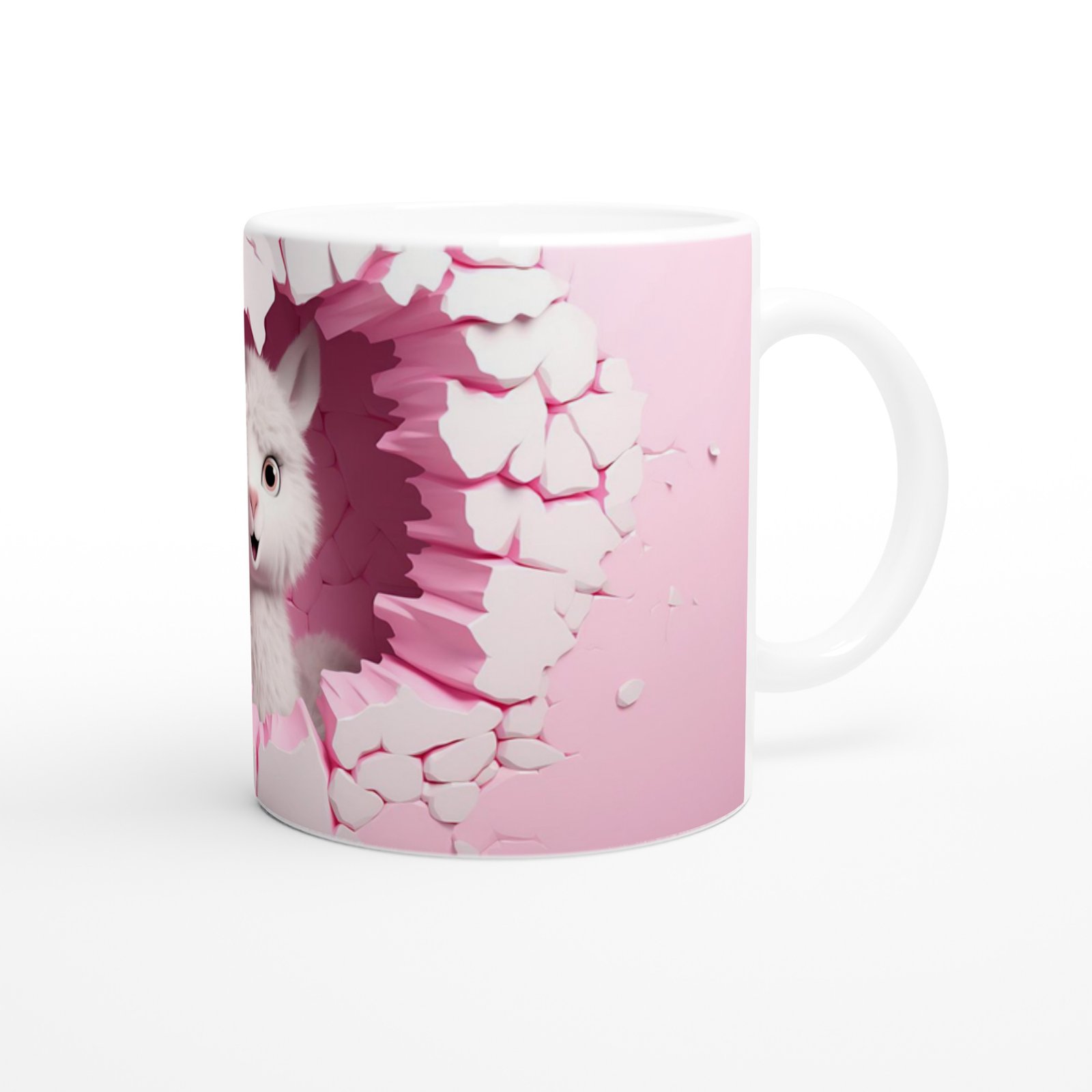 Pembe Duvarı Yırtan Sevimli Lama Temalı Baskılı Kupa Bardak - 3