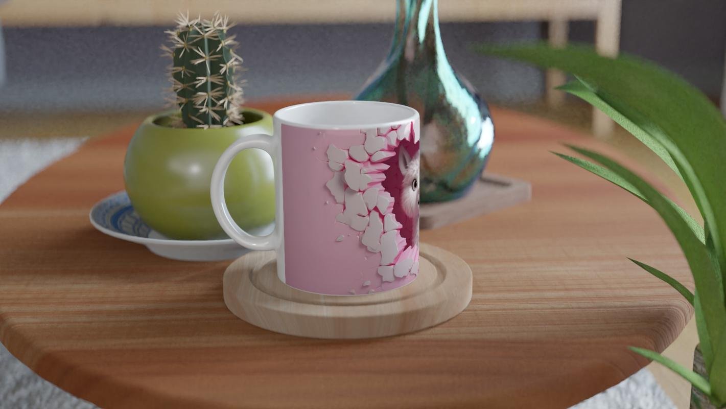 Pembe Duvarı Yırtan Sevimli Lama Temalı Baskılı Kupa Bardak - 4