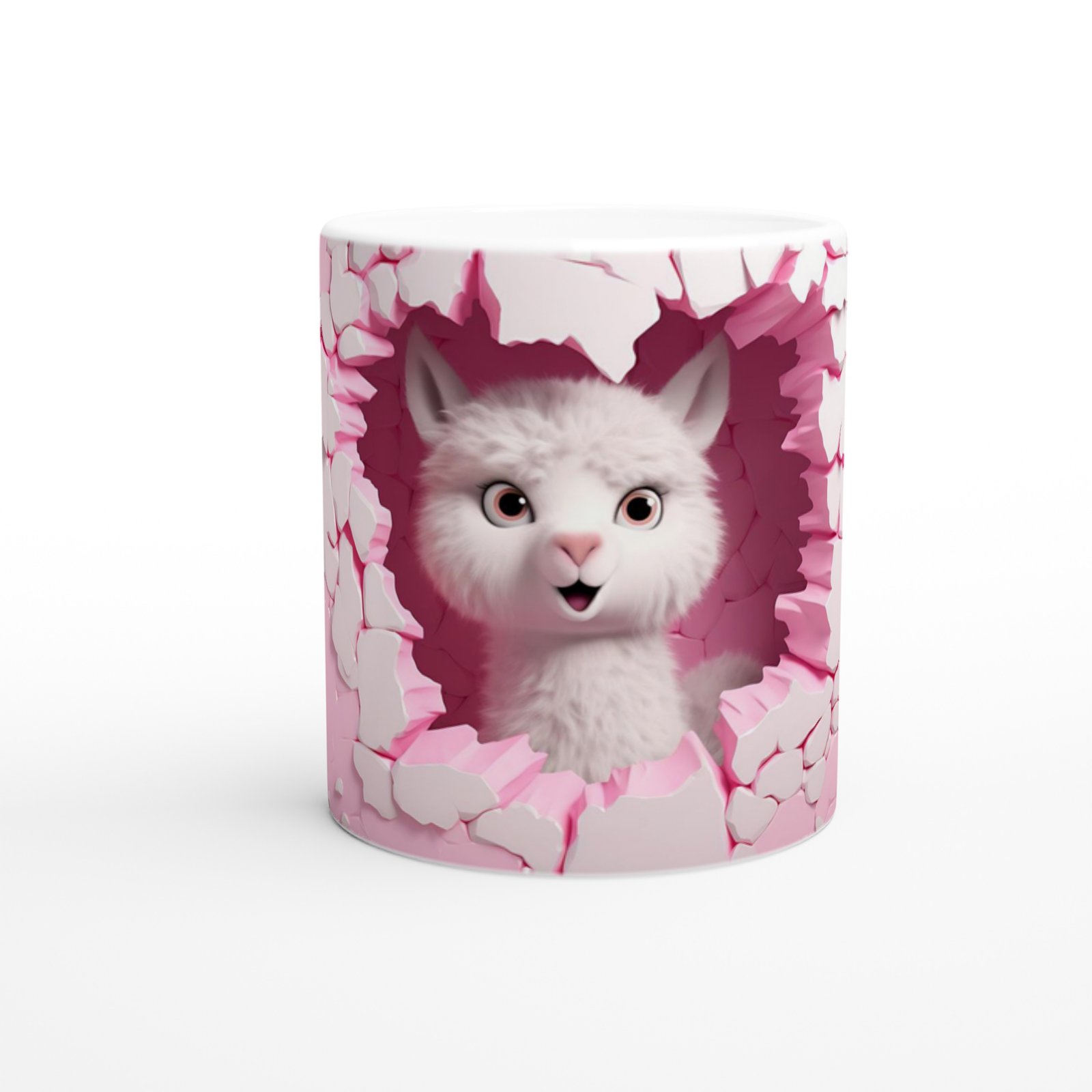 Pembe Duvarı Yırtan Sevimli Lama Temalı Baskılı Kupa Bardak