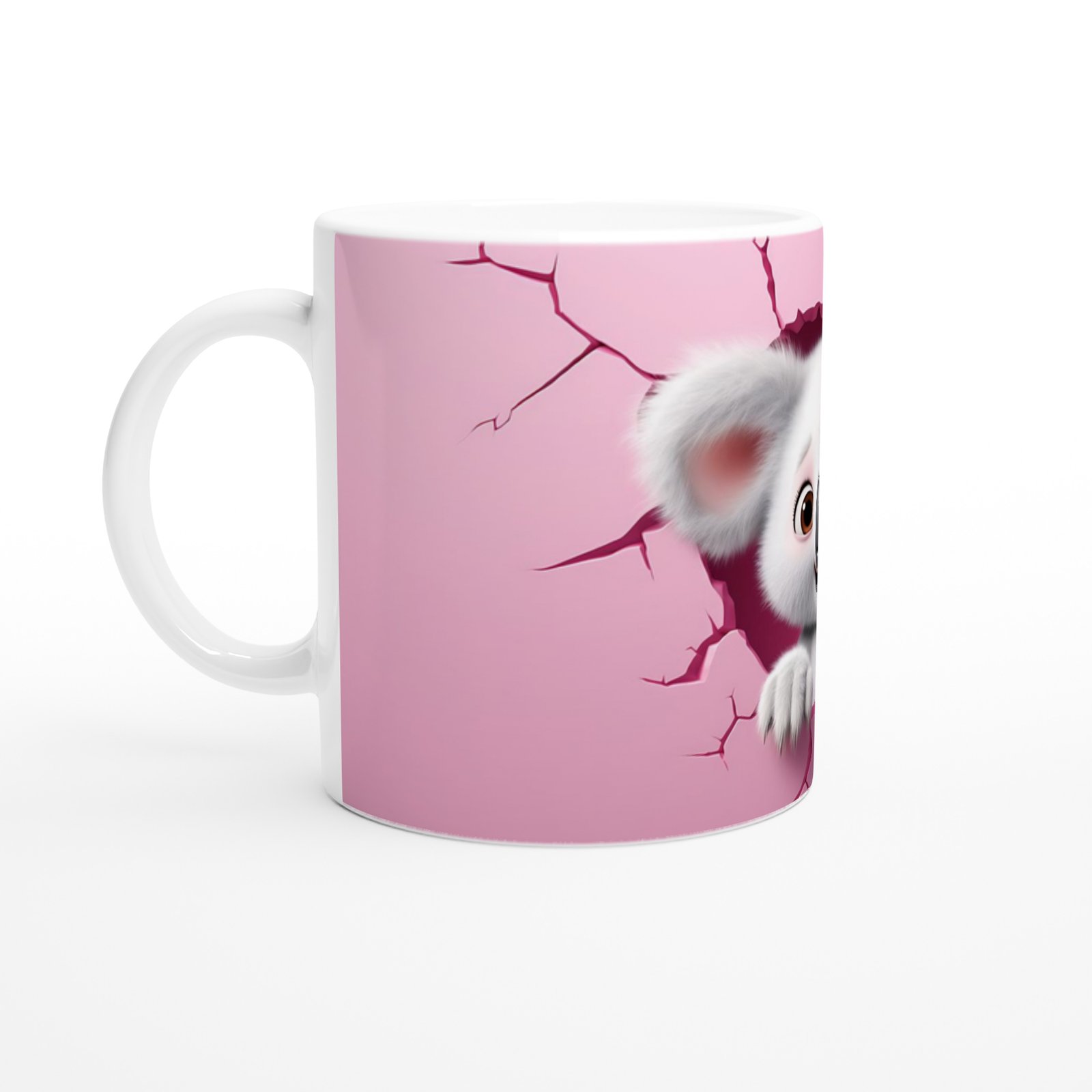 Pembe Duvarı Yırtarak Bakan Sevimli Koala Temalı Baskılı Kupa Bardak - 2