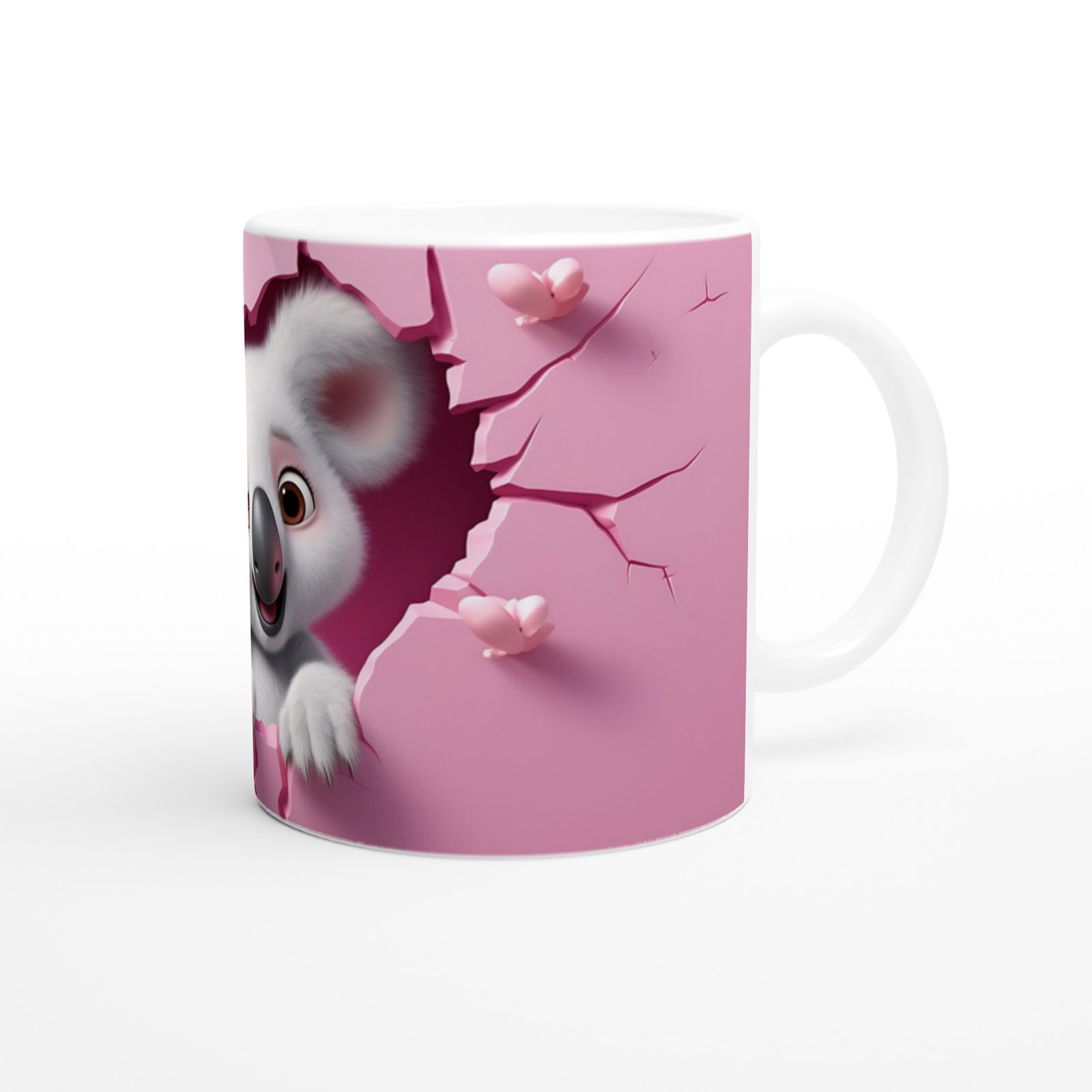 Pembe Duvarı Yırtarak Bakan Sevimli Koala Temalı Baskılı Kupa Bardak - 3