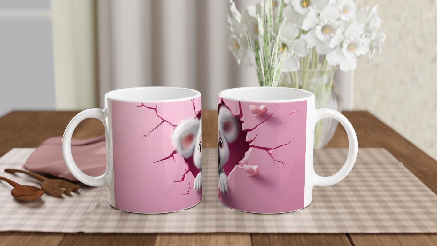Pembe Duvarı Yırtarak Bakan Sevimli Koala Temalı Baskılı Kupa Bardak - 5