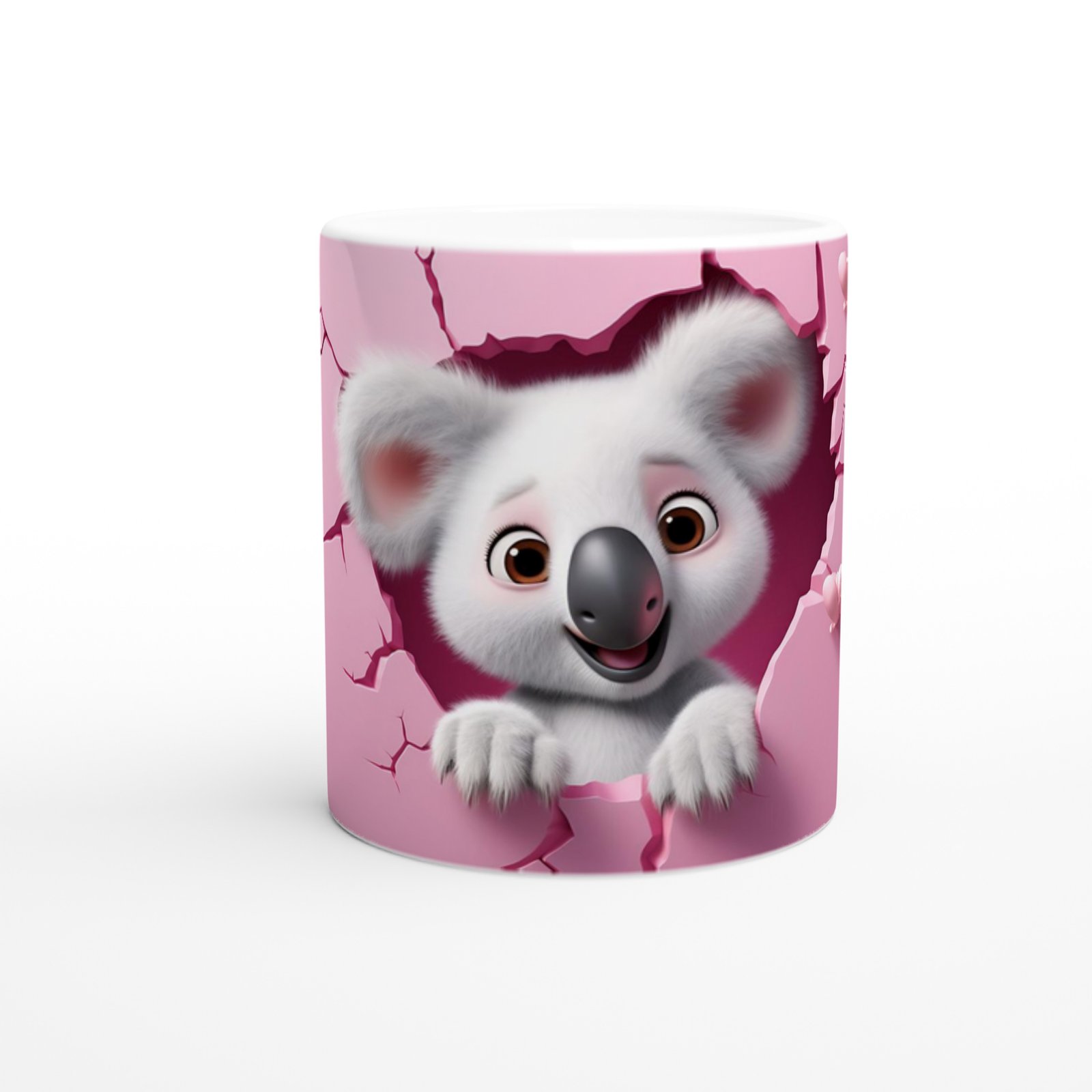 Pembe Duvarı Yırtarak Bakan Sevimli Koala Temalı Baskılı Kupa Bardak