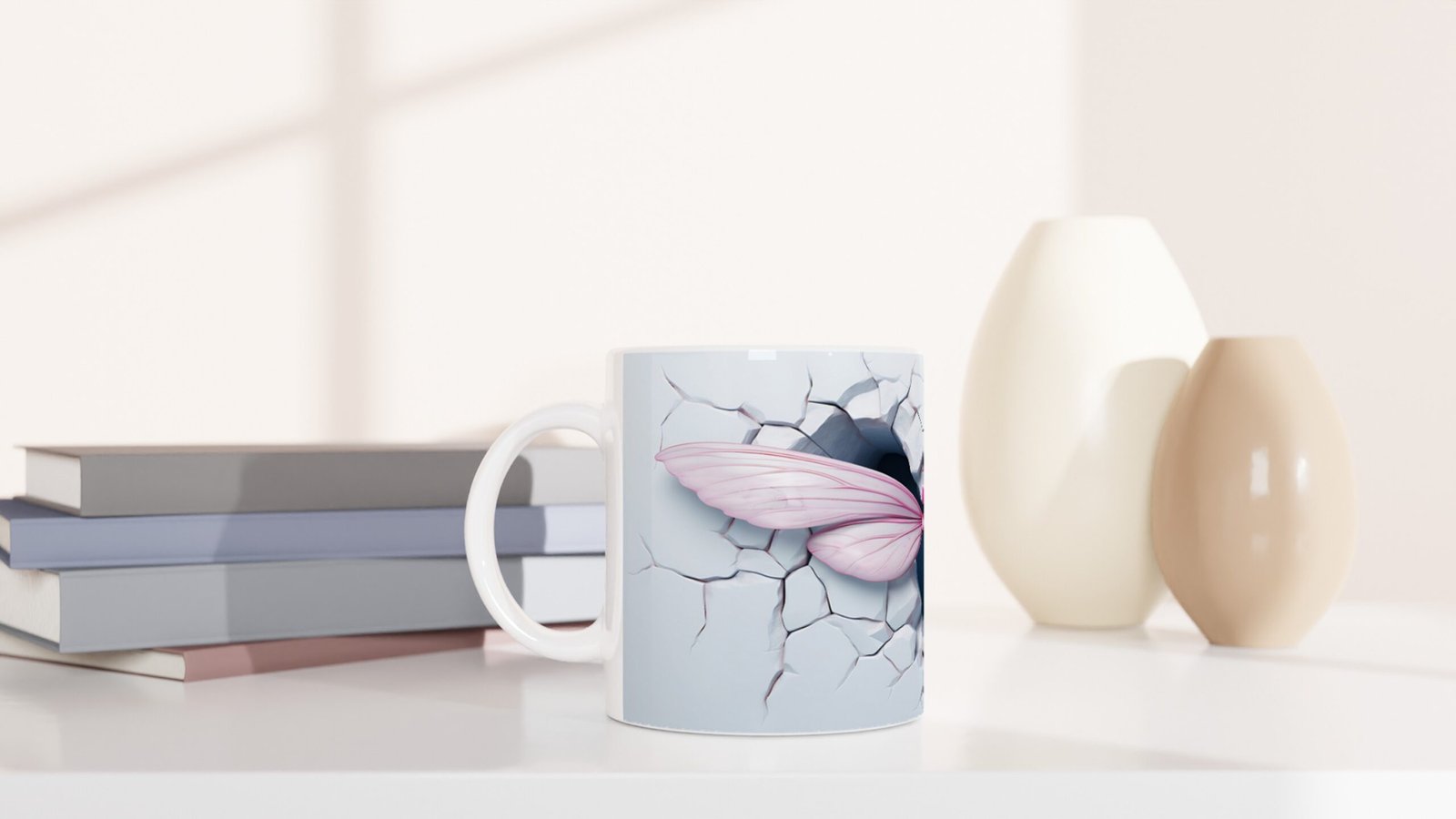 Pembe Ejderha Sineği Kırık Duvar Temalı Baskılı Kupa Bardak - 5