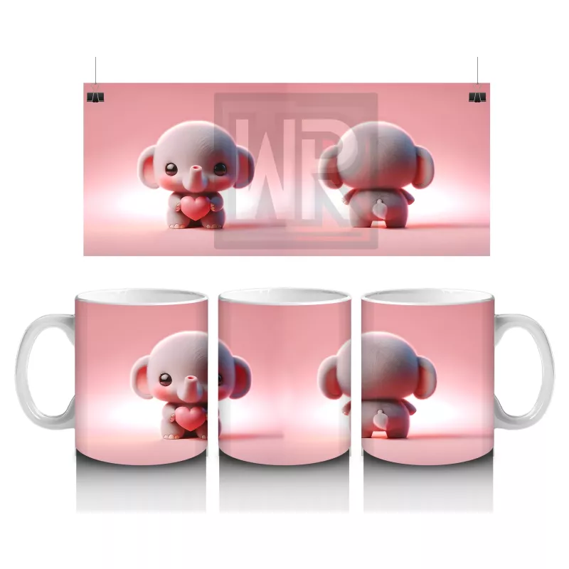 Pembe Fon Üzerinde İkiz Sevimli Köpek Maskotlar – Baskılı Kahve Kupası