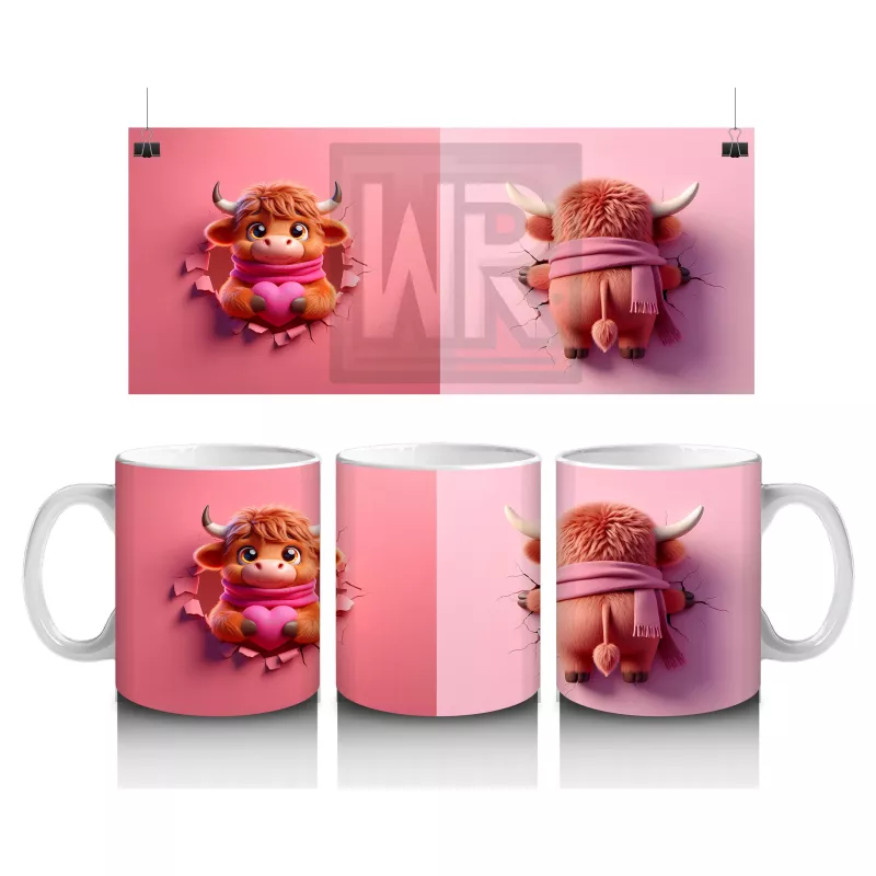 Pembe Fon Üzerinde Kurdeleli Maskot Buzağı – Baskılı Kahve Kupası