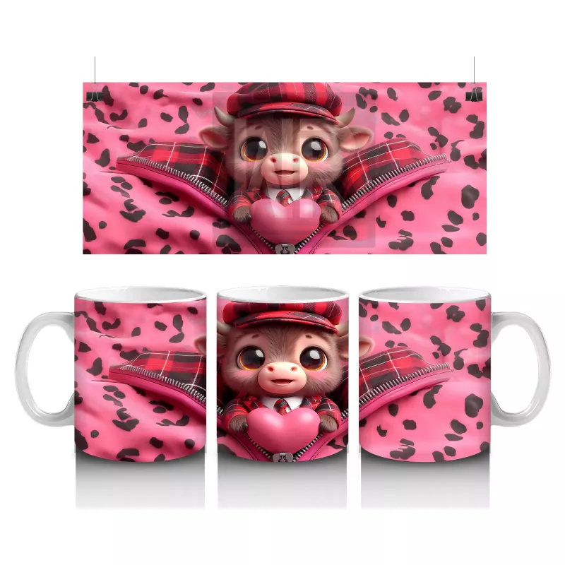 Pembe Fon Üzerinde Şapkalı Sevimli Maskot Kız – Baskılı Kupa Bardak