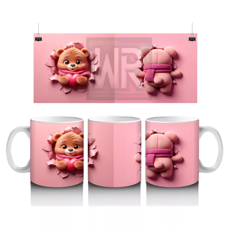 Pembe Fon Üzerinde Sevimli Ayıcık Yüzü – Baskılı Kahve Kupası