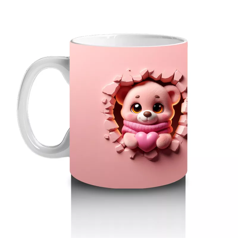 Pembe Fonlu Tatlı Ayıcık ve Arka Yüzü – Baskılı Kupa Bardak - 2