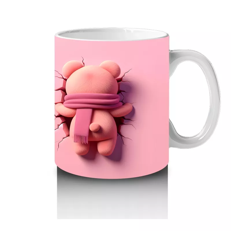 Pembe Fonlu Tatlı Ayıcık ve Arka Yüzü – Baskılı Kupa Bardak - 4
