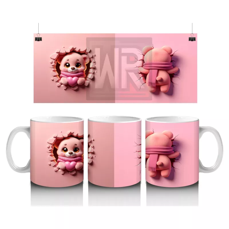 Pembe Fonlu Tatlı Ayıcık ve Arka Yüzü – Baskılı Kupa Bardak