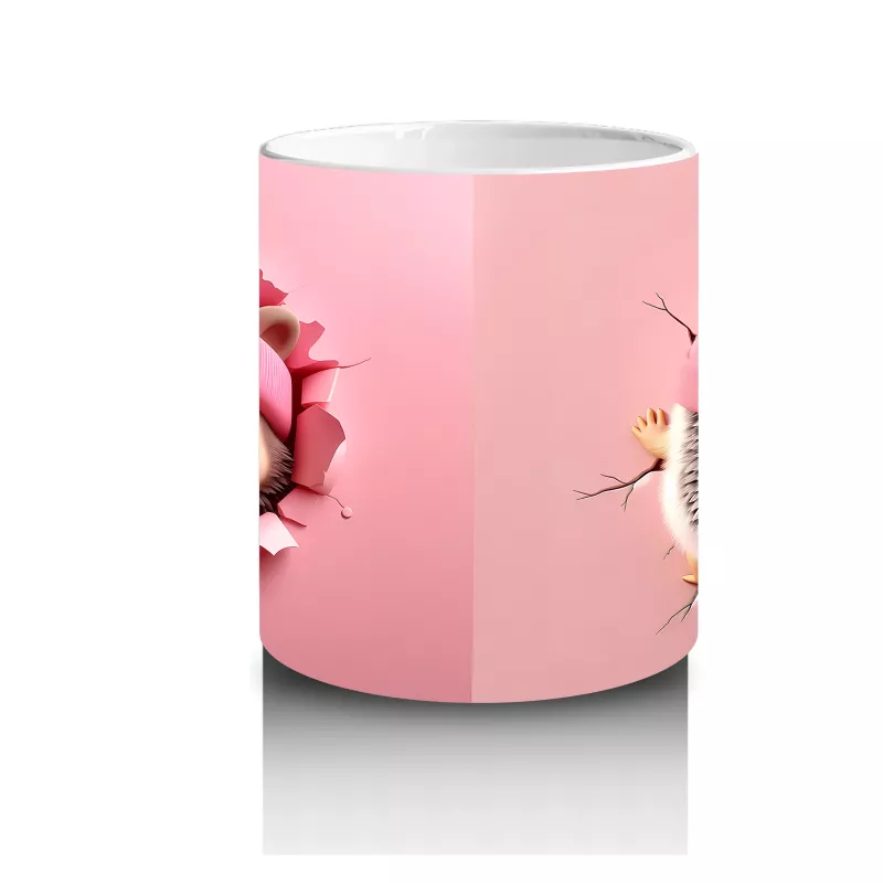 Pembe Giyimli Kız ve Kalpli Peluş – Baskılı Kahve Kupası - 3