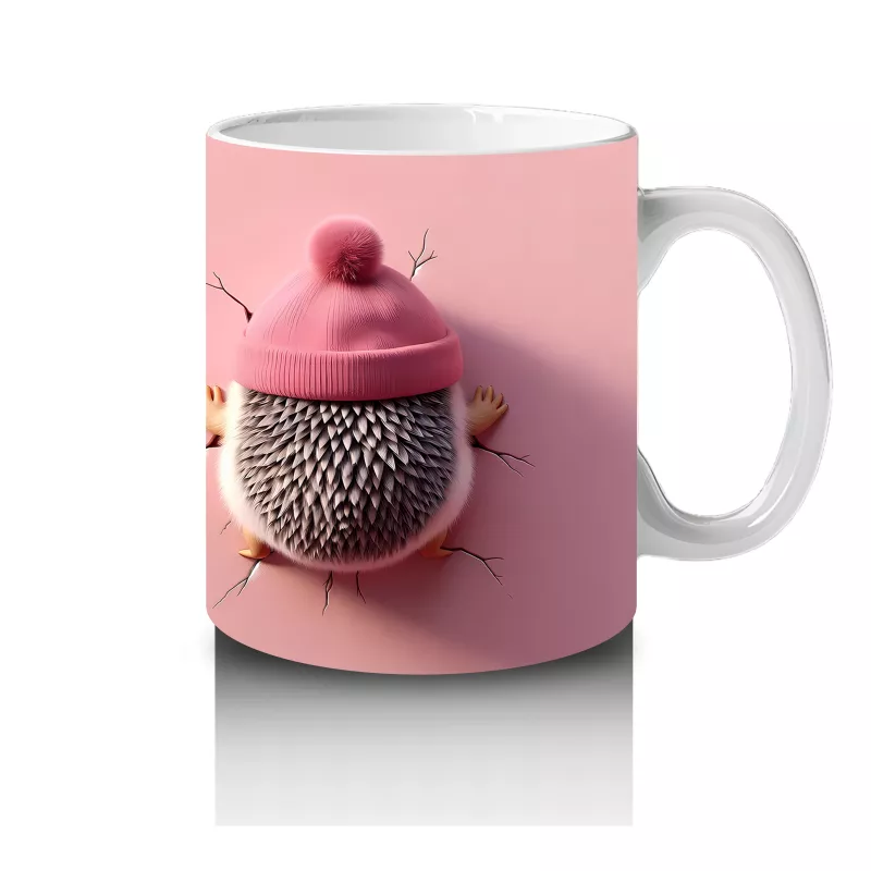 Pembe Giyimli Kız ve Kalpli Peluş – Baskılı Kahve Kupası - 4