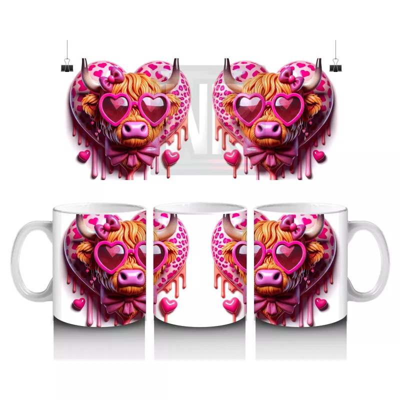 Pembe Gözlük ve Aksesuarlarla Süslenmiş Pop Art İnekler – Baskılı Kahve Kupası