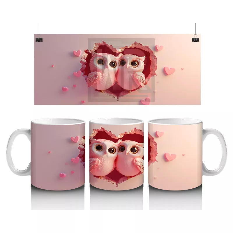 Pembe Gözlüklü Aşık Baykuşlar – Baskılı Kahve Kupası
