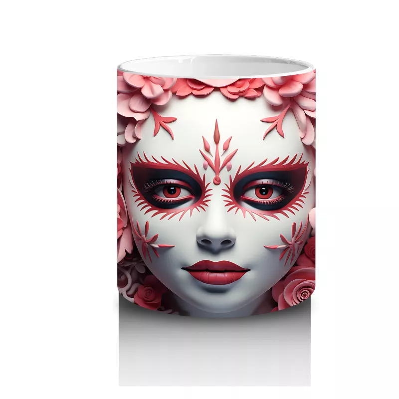 Pembe Gül Denizi Üzerine Beyaz Maske – Hediyelik Kahve Kupası - 3