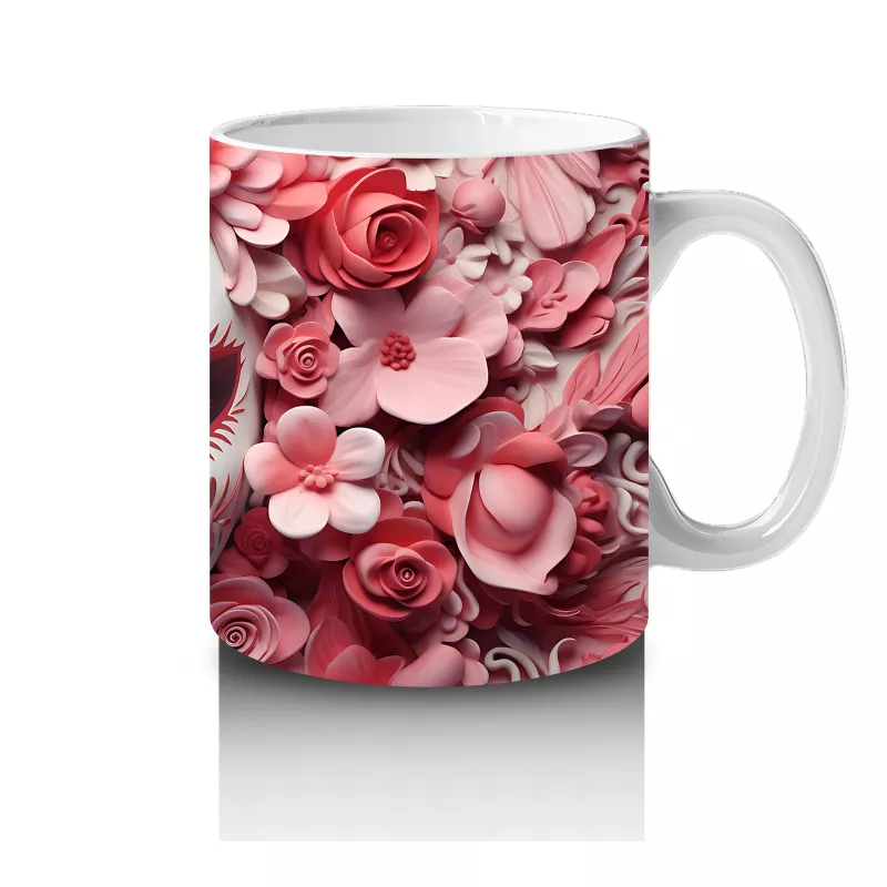 Pembe Gül Denizi Üzerine Beyaz Maske – Hediyelik Kahve Kupası - 4