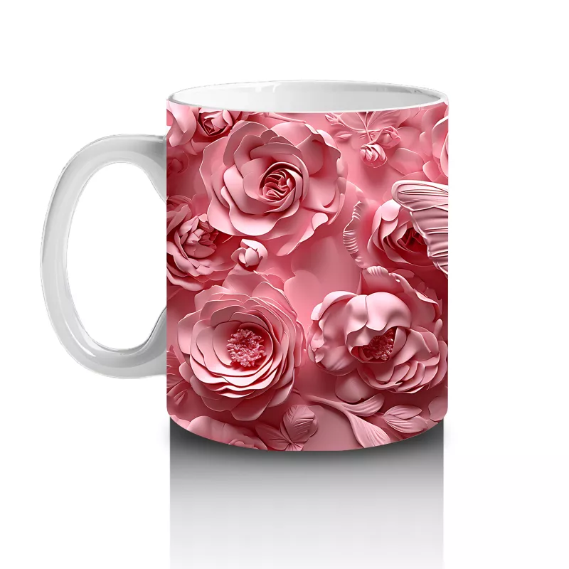 Pembe Güller Arasında Zarif Kelebek – Baskılı Kahve Kupası - 2