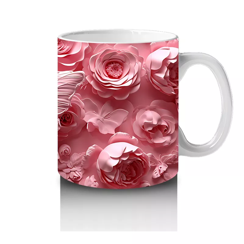 Pembe Güller Arasında Zarif Kelebek – Baskılı Kahve Kupası - 4