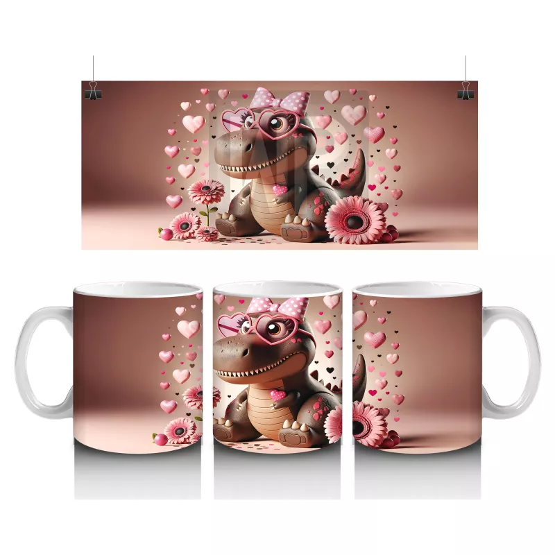 Pembe Güllerle Süslenmiş Şapkalı Sevimli Timsah – Baskılı Kahve Kupası