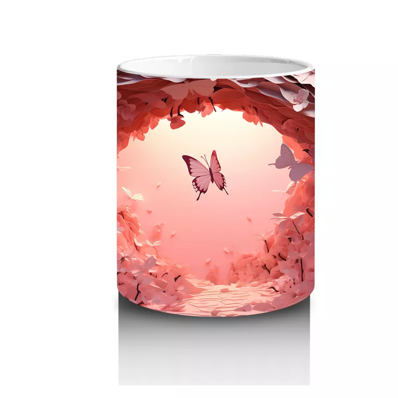 Pembe Işıkların Altında Uçuşan Kelebekler – Baskılı Kahve Kupası - 3