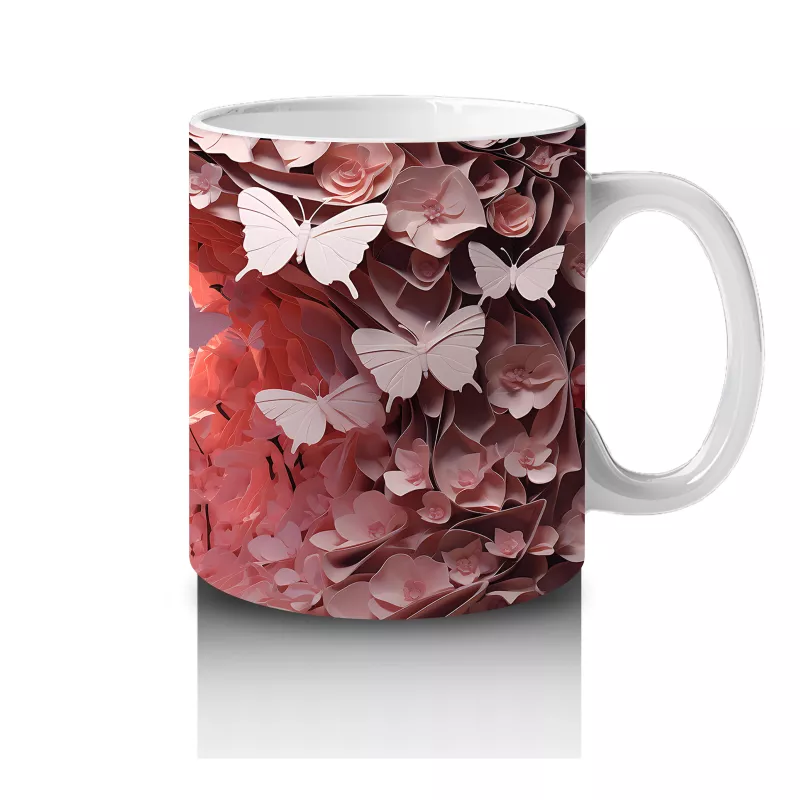 Pembe Işıkların Altında Uçuşan Kelebekler – Baskılı Kahve Kupası - 4