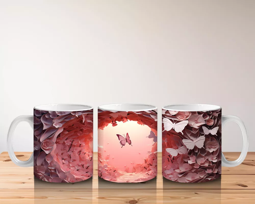 Pembe Işıkların Altında Uçuşan Kelebekler – Baskılı Kahve Kupası - 5