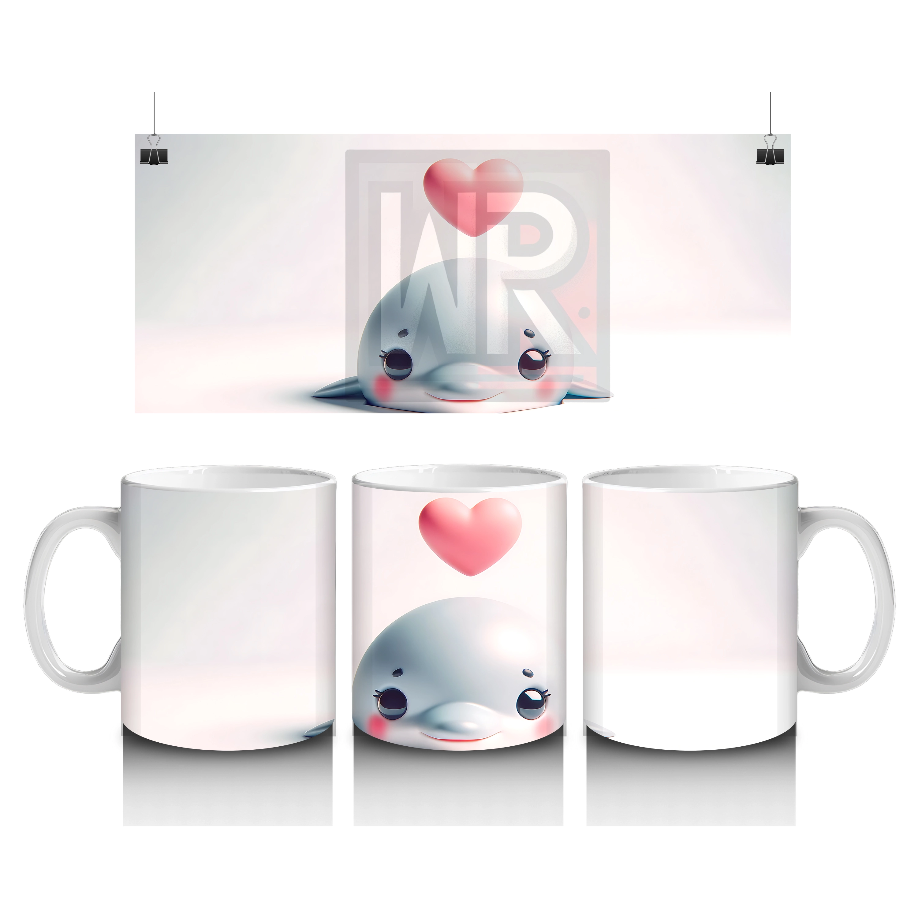 Pembe Kalp Balonuyla Sevimli Mavi Ahtapot – Baskılı Kahve Kupası