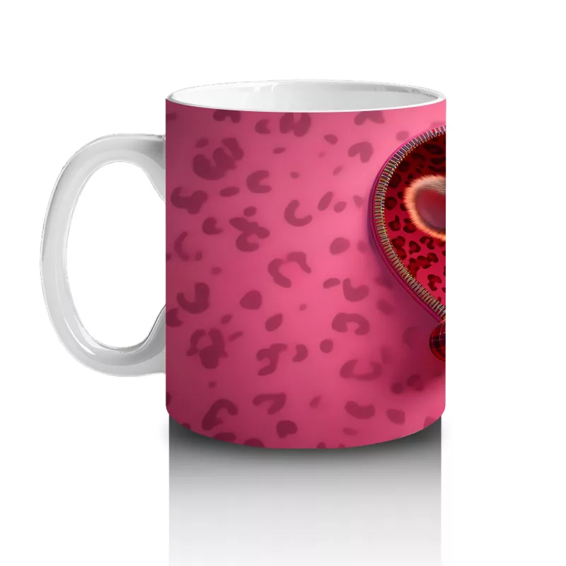 Pembe Kalp İçinde Sevimli Boğa Figürü – Baskılı Kahve Kupası - 2