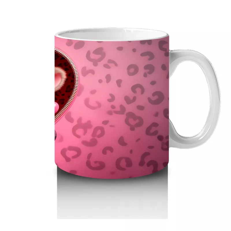 Pembe Kalp İçinde Sevimli Boğa Figürü – Baskılı Kahve Kupası - 4