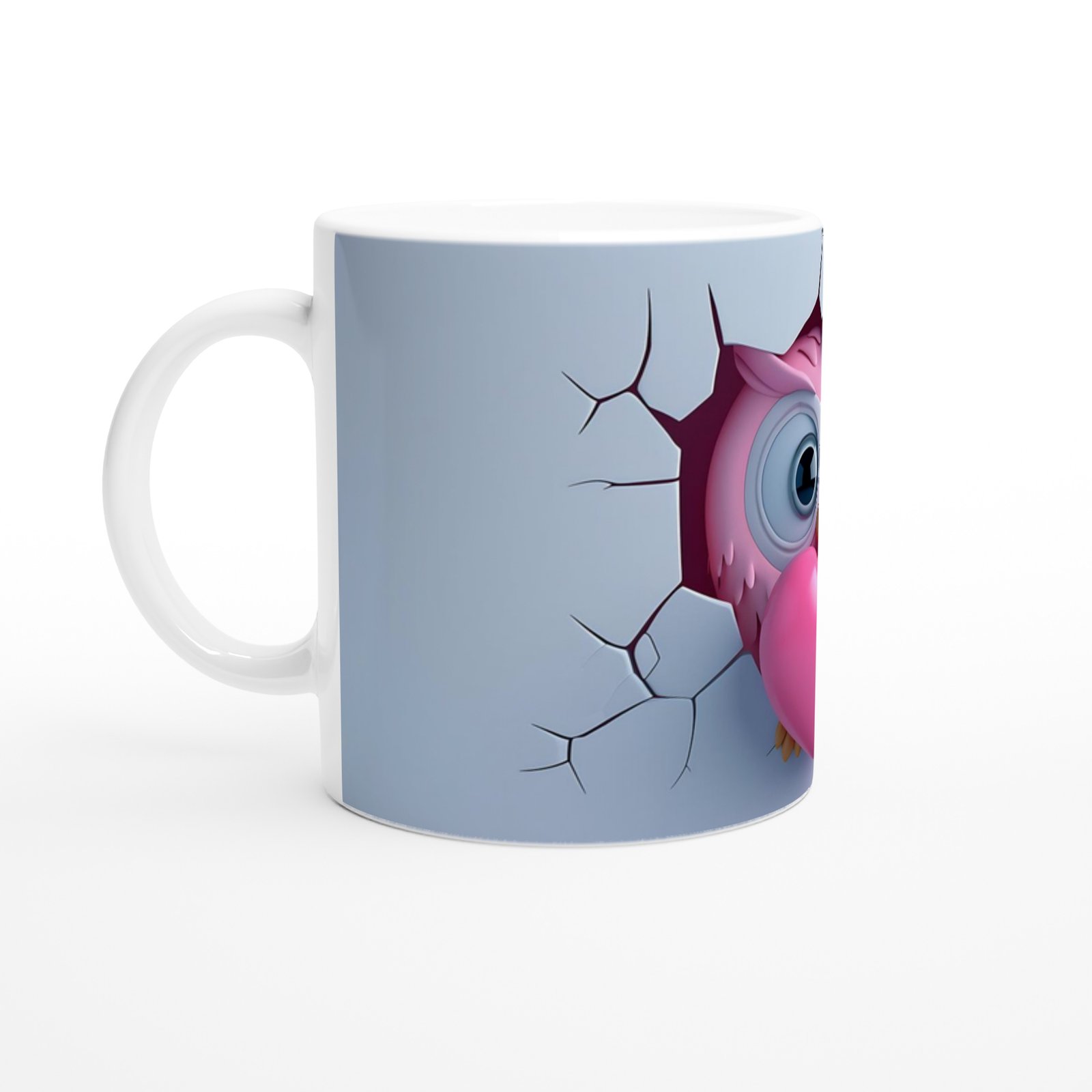 Pembe Kalp Tutan Baykuş Temalı Baskılı Kupa Bardak - 2